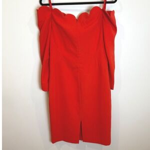 Reinaldo Lourenco Red Scallop Off Shoulder Boned Corset Dress